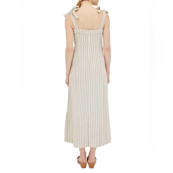 Faherty Dream Cotton Tie Dress Midi Button Front Striped Size Small - Picture 2 of 7